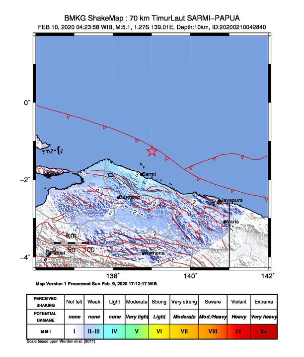 Gempa Guncang Sarmi Papua, Senin Dinihari