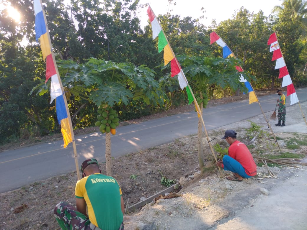 Satgas Pamtas RI-PNG Yonif Mekanis Raider 413 Kostrad Pasang Bendera Serentak di Perbatasan