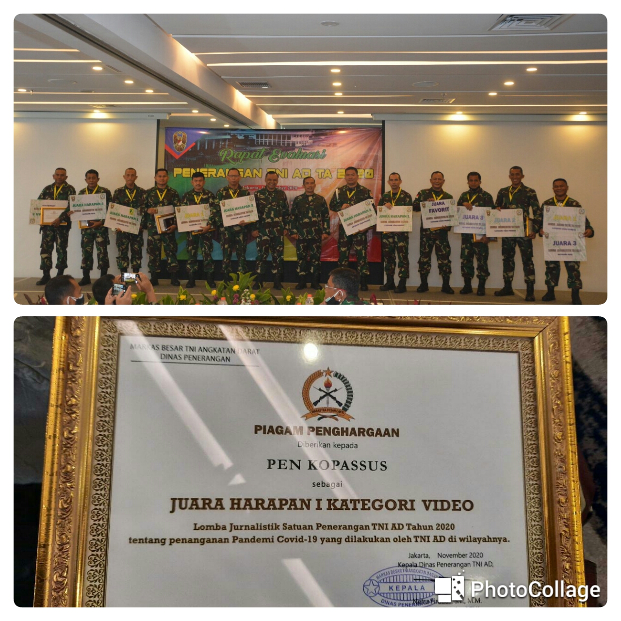 PenKopassus Raih Juara Harapan 1 Lomba Video Jurnalistik Satuan Penerangan TNI AD