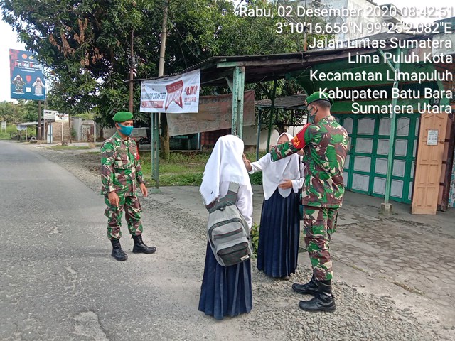 Patroli Disiplin Mandiri Covid-19 Personel Jajaran Kodim 0208/Asahan Kepada Anak Sekolah dan Warga