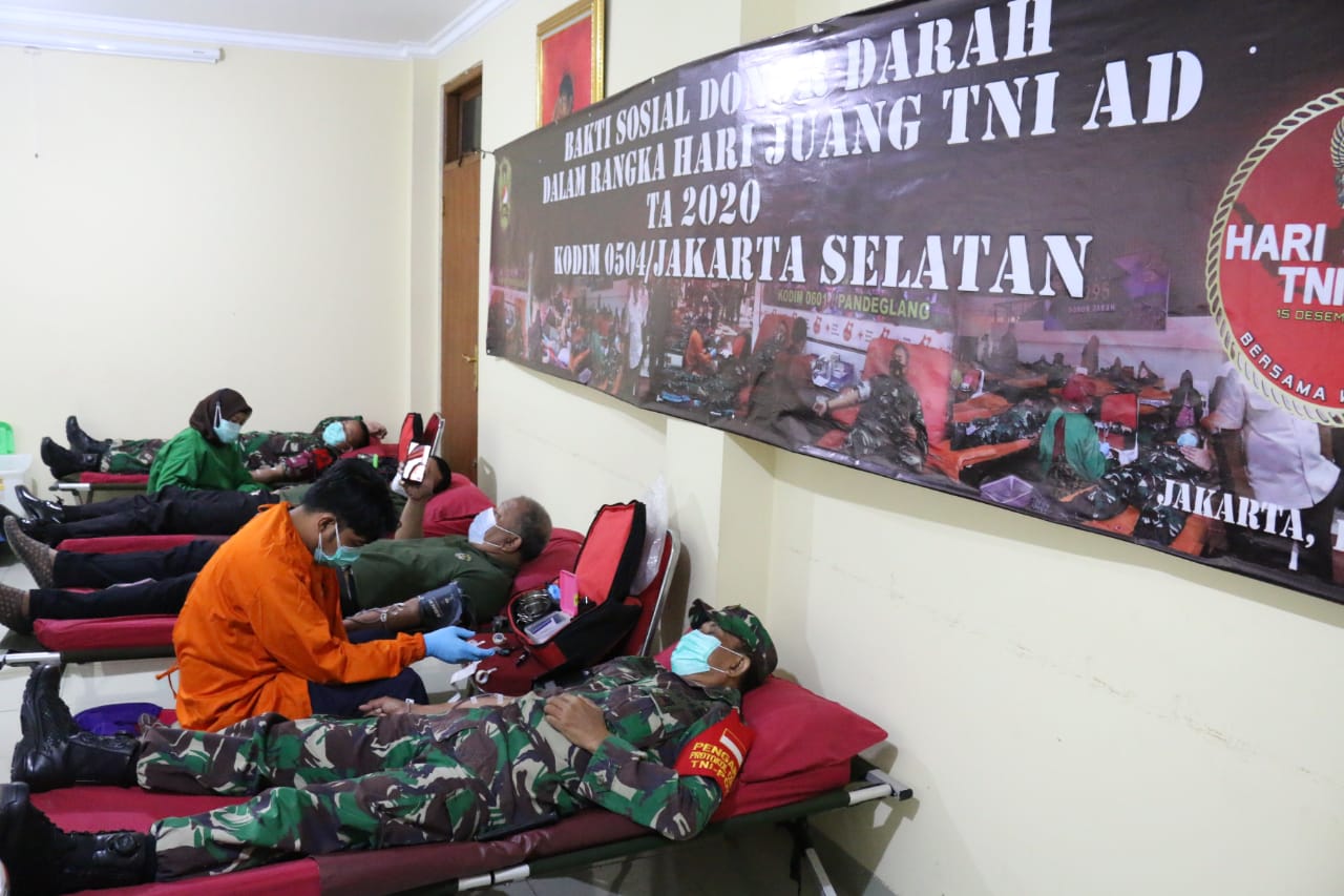 Kodim 0504/JS Bersama KBT Gelar Baksos Donor Darah, Memperingati Hari Juang Kartika TNI-AD Tahun 2020