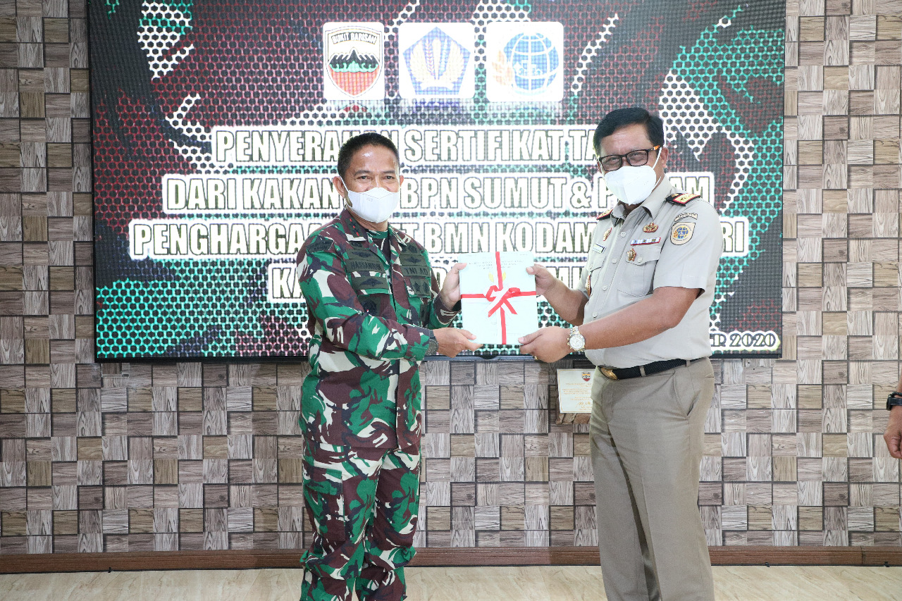 Kodam I/BB Terima Sertifikat Aset Tanah TNI AD dari BPN Sumut