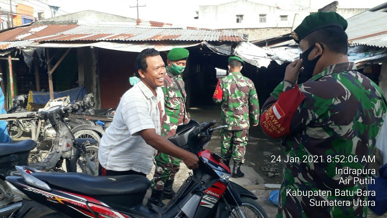 Personel Jajaran Kodim 0208/Asahan Melaksanakan Pengamanan Disiplin Mandiri Covid-19 Diwilayah Binaan