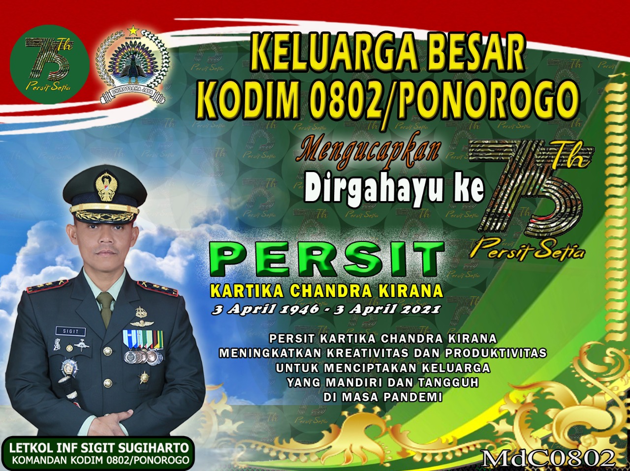 Keluarga Besar Kodim 0802/Ponorogo Mengucapkan, ” Selamat HUT Ke 75 Persit KCK Tahun 2021 “