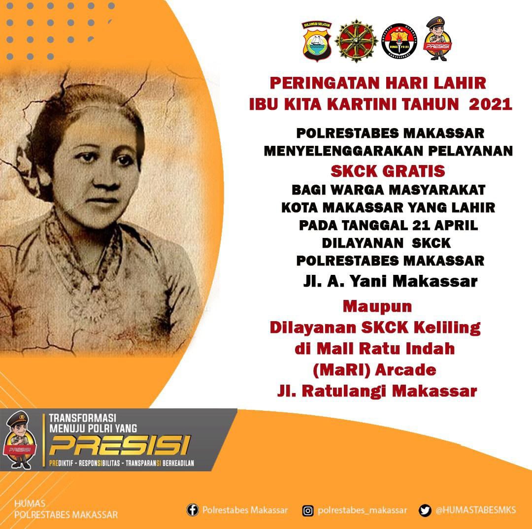 Hari Kartini 21 April, Polrestabes Makassar Gratiskan Pembuatan SKCK