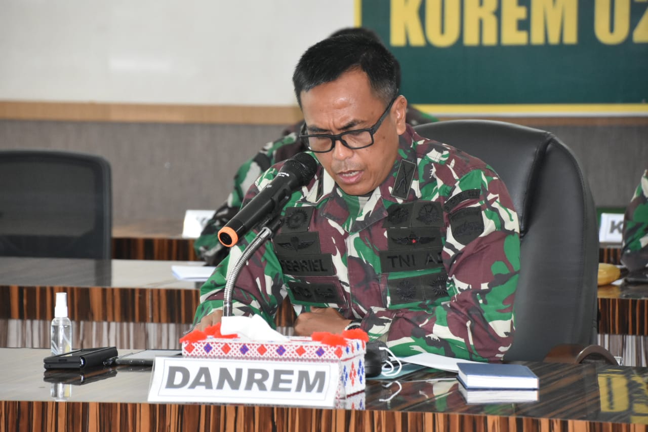 Danrem 023/KS Ikuti Rakor Kesiapan Jajaran Satuan Kodam I/BB Menghadapi Libur Idul Fitri Secara Virtual