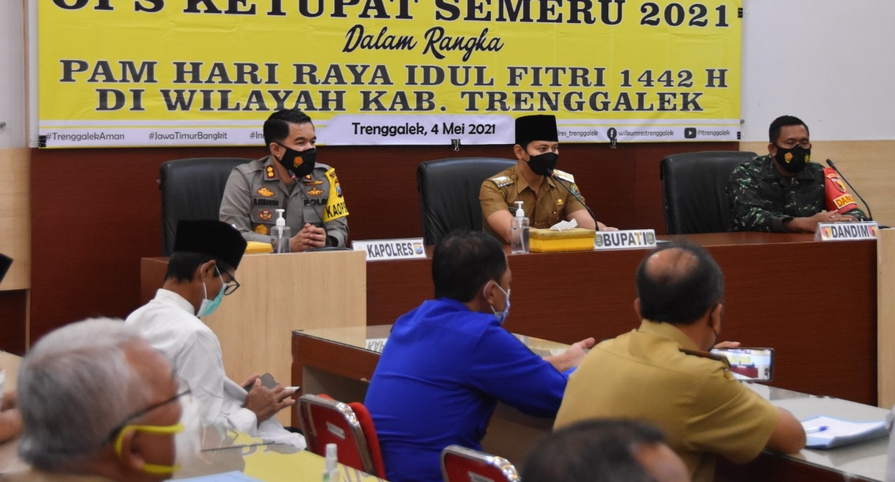 Forkopimda Trenggalek Mengikuti Rakor Dalam Rangka Pengamanan Idul Fitri 1442 H