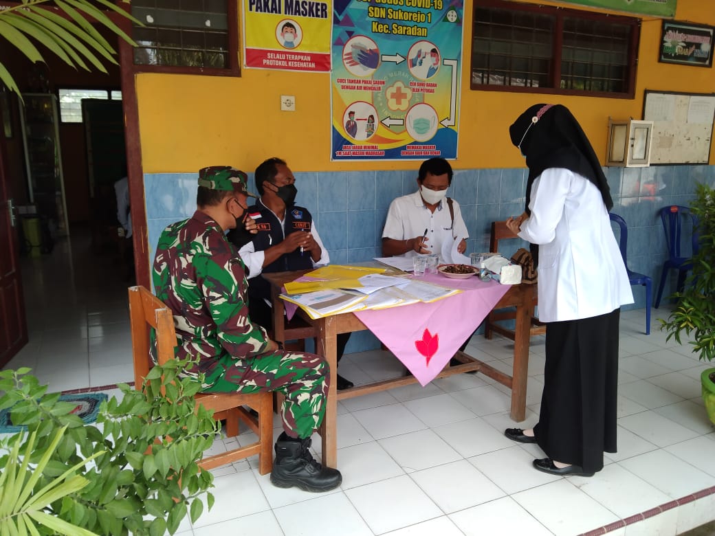 Danramil Saradan Bersama Forkopimcam Laksanakan Visitasi Terkait Kesiapan Pembelajaran Tatap Muka