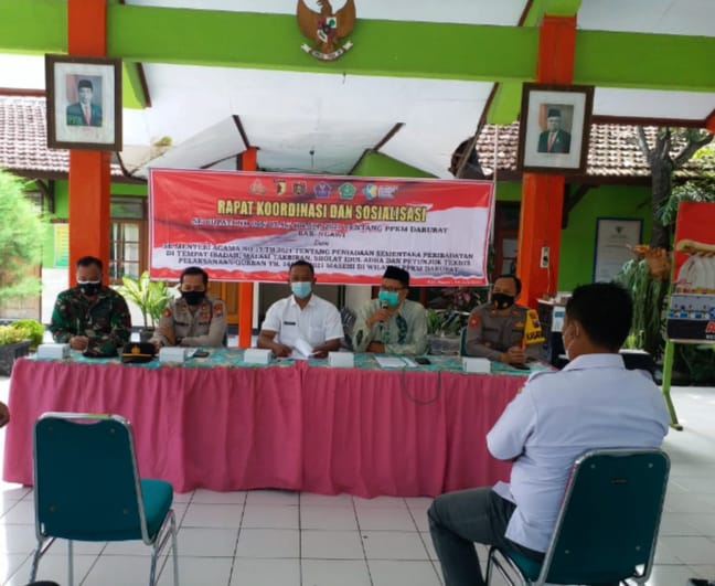 Danramil 01/Ngawi Hadiri Rakor Dan Sosialisasi Tentang PPKM Darurat