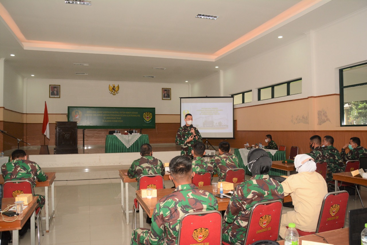 Kodam III/Slw Gelar Sosialisasi Jukref Kodifikasi Mat Sistem NSN dan LPSE