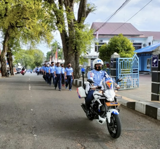 Derap Langkah Personil Lanud Mus, Dalam Sosialisasikan Protkes