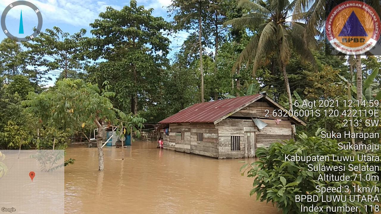 Banjir Rendam Desa Suka Harapan Kabupaten Luwu Utara