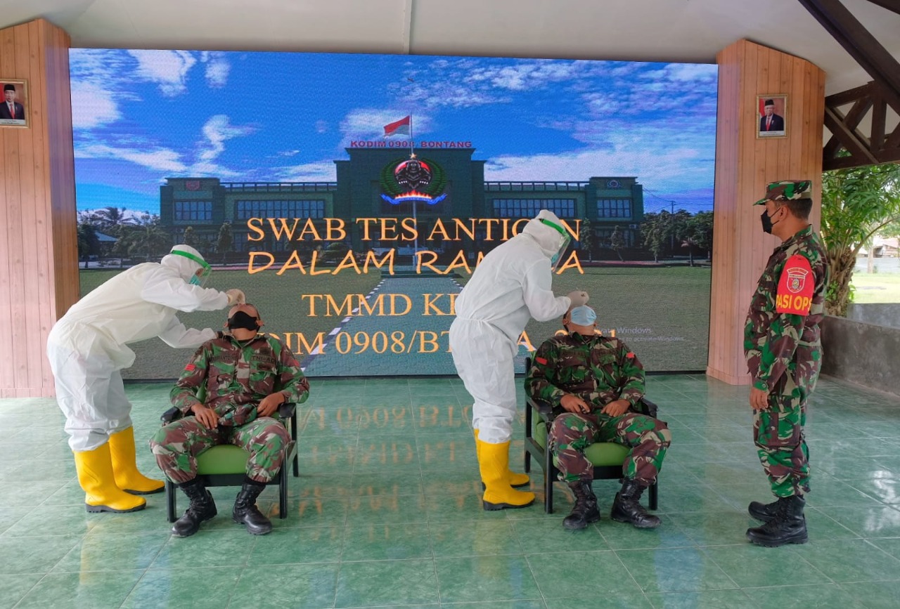 Cegah penyebaran Covid-19, Satgas BKO TMMD Ke 112 Kodim 0908/Bontang Laksanakan Swab Antigen