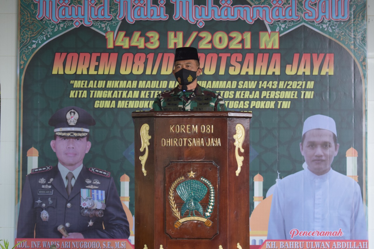 Peringatan Maulid Nabi Muhammad SAW 1442 H/2021 di Korem 081/DSJ