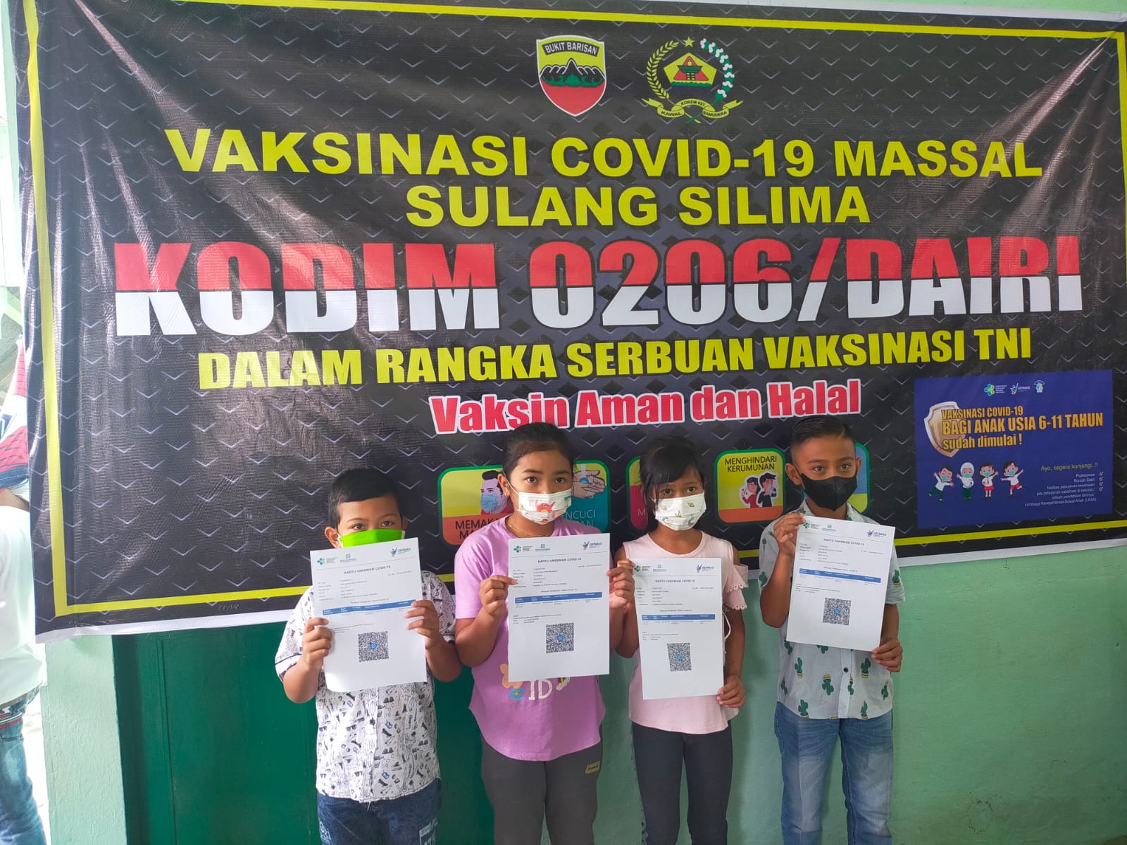 Kodim 0206/Dairi Laksanakan Vaksin Covid-19 Anak Usia 6-11 Tahun di Poskesdim