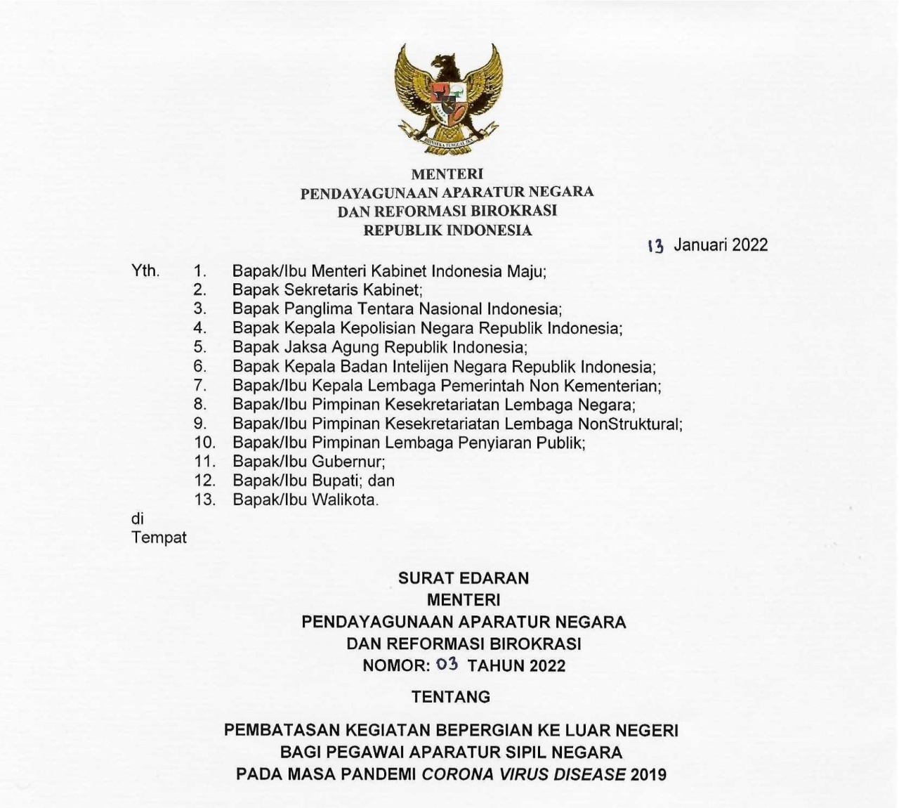 Pemerintah Batasi ASN dan Keluarga Bepergian ke Luar Negeri