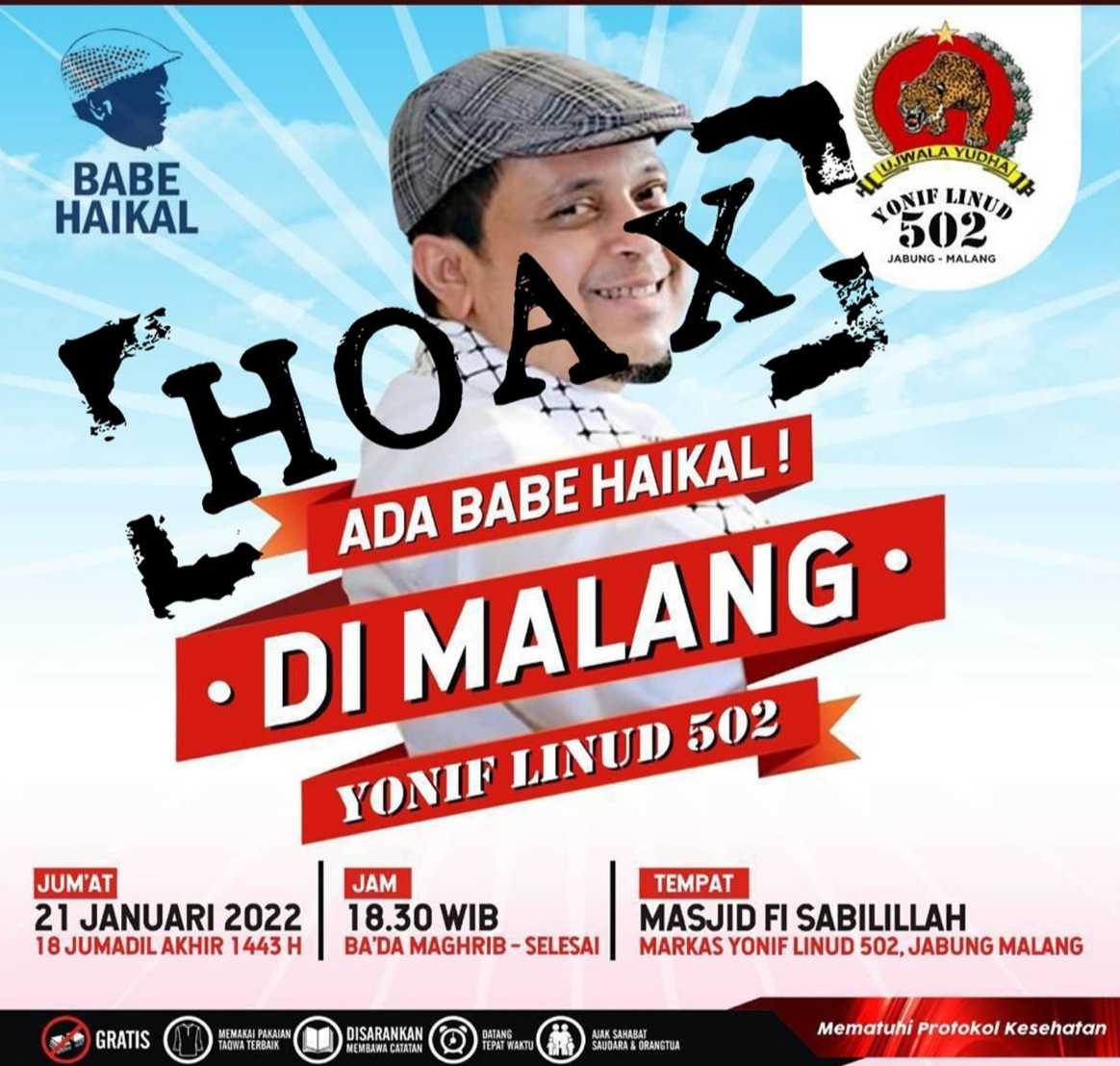 Hoax…!! Pengusiran dan Banner Ajakan Hadiri Ceramah Ustadz Haikal Hasan di Mayonif Linud 502 Malang